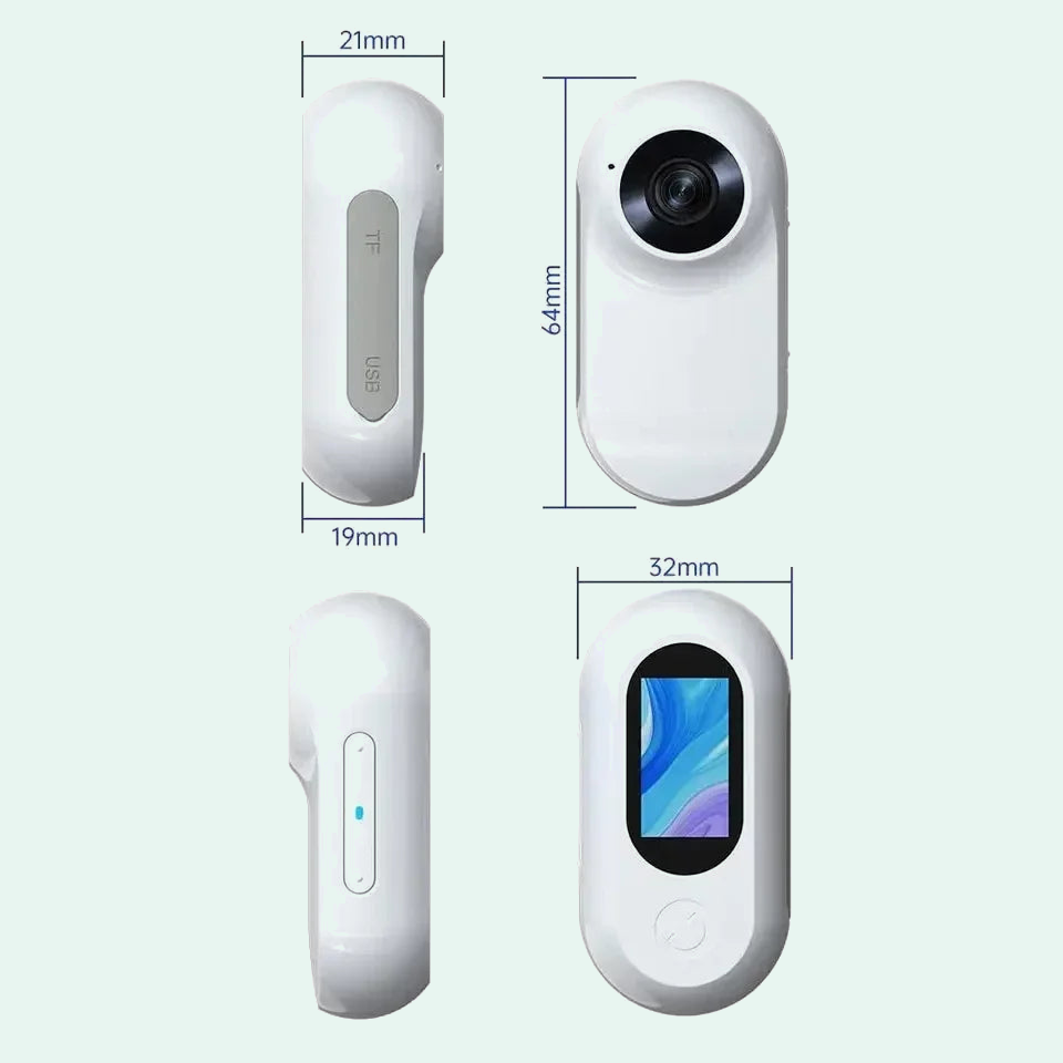 Mini-Halsbandkamera 38,9 × 27 × 53,5 mm – Maße im Überblick