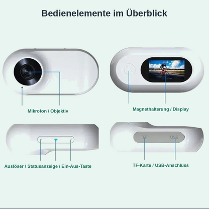 Bedienelemente und Anschlüsse der Mini-Halsbandkamera