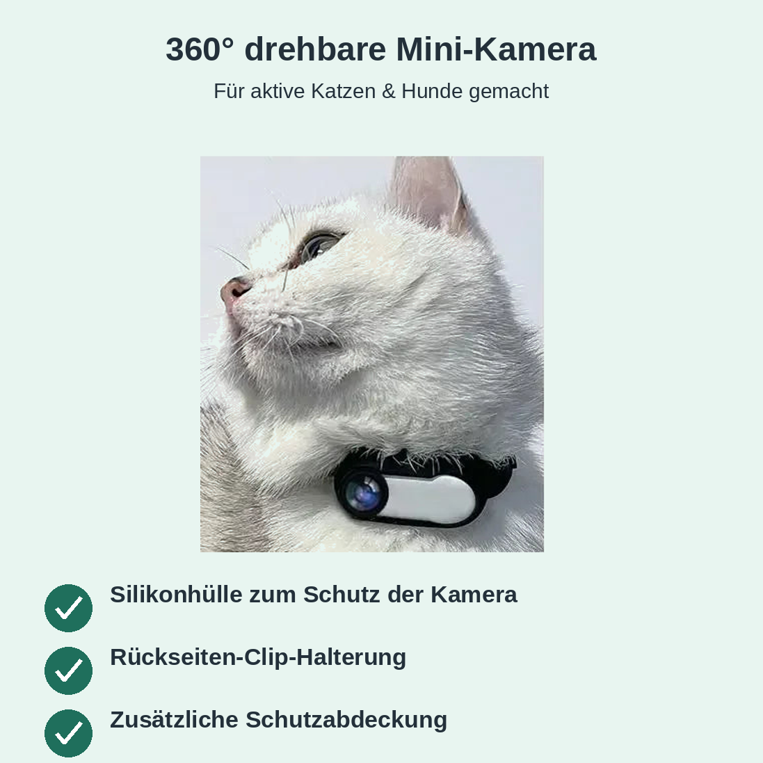 Mini-Halsbandkamera für Katzen und Hunde – 360-Grad-Produktansicht