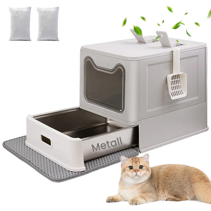 Geschlossene XXL-Katzentoilette aus Edelstahl – Frontalansicht
