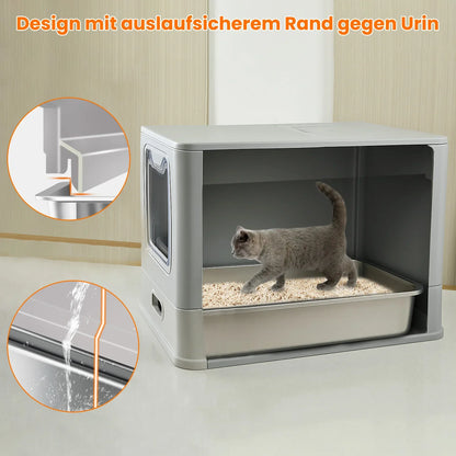 XXL-Katzentoilette aus Edelstahl mit Streumatte und Schaufel