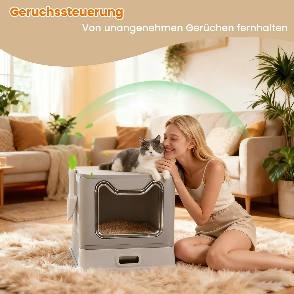 Geschlossene Edelstahl-Katzentoilette XXL – Ansicht von oben