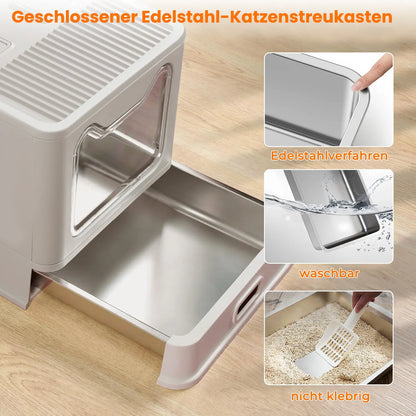 Katzentoilette aus Edelstahl mit herausziehbarer Reinigungsschublade