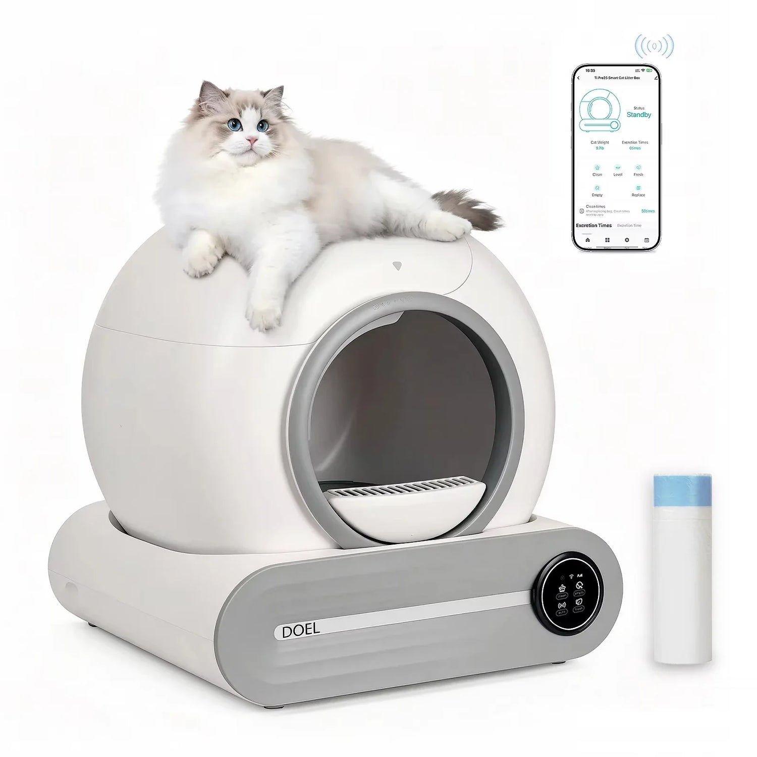 Katzomat Smart Katzenklo XL in Weiß, Frontalansicht
