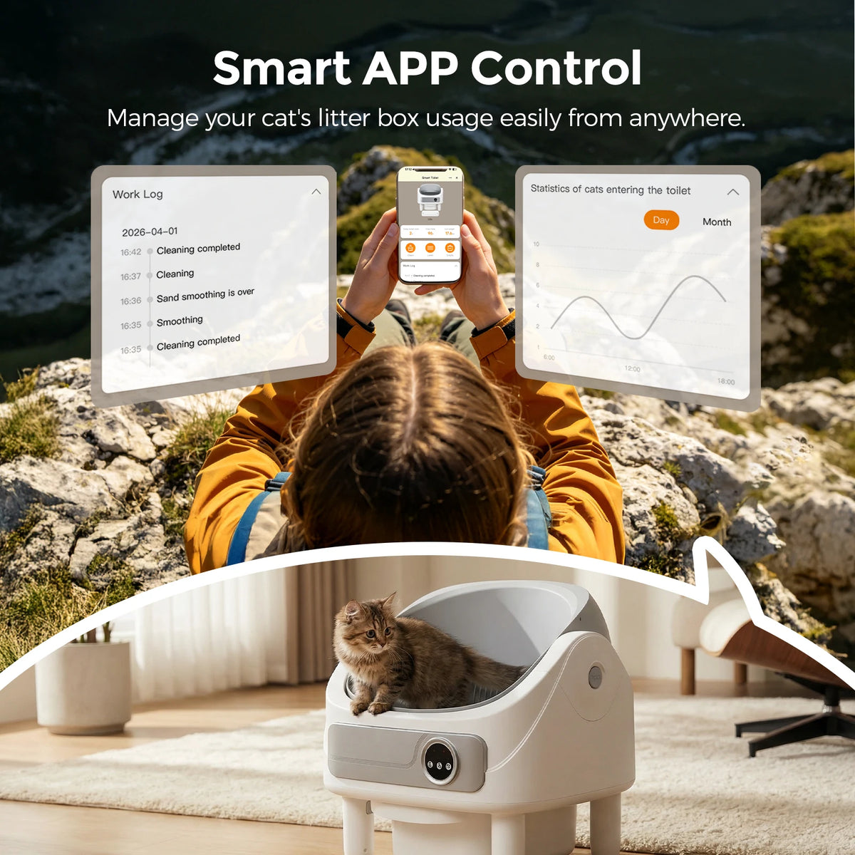 Automatische Open-Top Katzentoilette mit smarter App-Steuerung