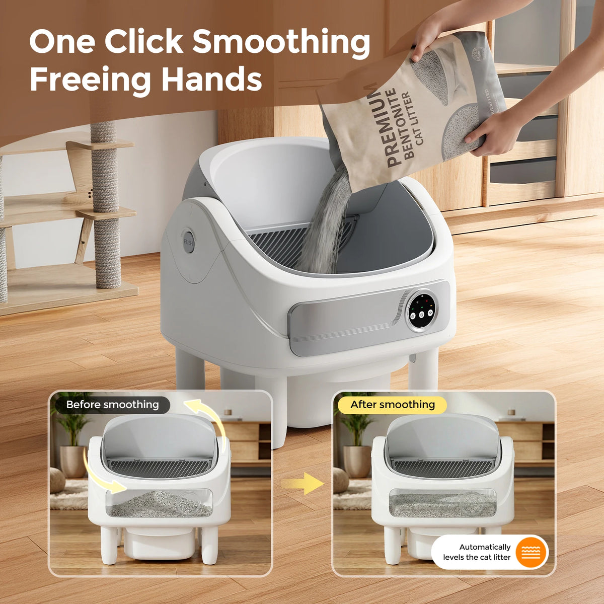 Automatische Katzentoilette mit Ein-Klick-Glättungsfunktion